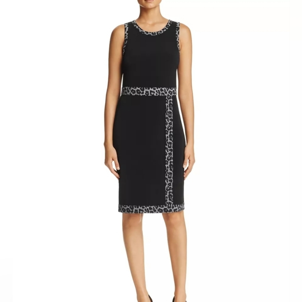nwot Michael Kors Black Dress with Animal Print Accents Sz L - Picture 1 of 6